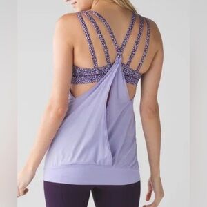 LULULEMON Nouveau Limits Tank Top Open Back Attached Bra Size 10 - Lilac